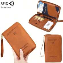 Travel Must-Have Multifunctional Credit Card Wallet, Solid Color RFID Anti-Theft+Passport And Ticket Storage Zipper Seal+Wristband Portable Cross-Border ID Bag - 粉色 - 查看 2