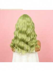 Elegant 14-Inch Women's Black/Green Color Water Wave Curly Wig, Center-Parted Style, Made Of Heat-Resistant Synthetic Soft Fibers Suitable For Daily Wear, Festive Events, And Cosplay Women'S Natural Look Short Curly Wavy Synthetic Hair -4*2 U Lace Wigs, Easy To Style For Everyday, Parties, Photoshoots - Voluminous Curly Waves Hairstyle, Short Hair Wig, Party Accessory,Fashion Accessory, Beauty Enthusiasts, Quick Hairstyle Fashion Lovers - Green - View 2