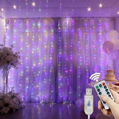 Đèn dây LED rèm cửa chạy bằng USB, 8 chế độ chiếu sáng lấp lánh như sao, có điều khiển từ xa, thích hợp trang trí nhà cửa, phòng ngủ, sân vườn, cửa sổ, sân khấu, tường, đám cưới, tiệc sinh nhật, cầu hôn, lễ cưới.