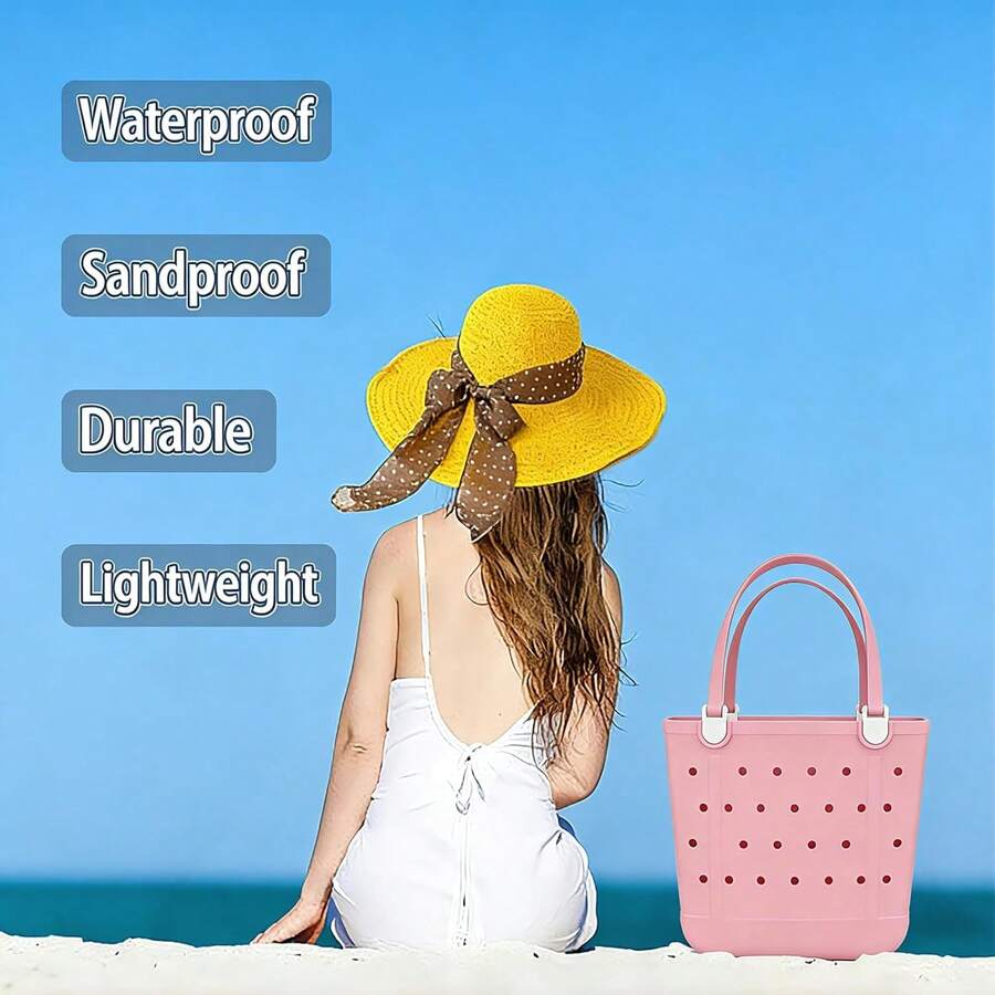 Medium Beach Bag, Waterproof Rubber Beach Bag, Washable Open Tote Bag Durable Tote Travel Bags For Outdoor Sport - màu đen - Xem 1