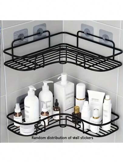 1pc Of Large Black Metal Wire Mesh Design, Wall-Mounted Bathroom Storage Rack That Requires No Drilling, Convenient For Taking And Organizing, Suitable For Shampoo And Conditioner