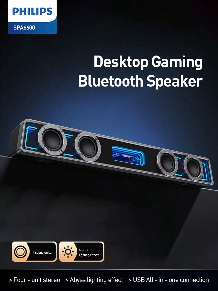PHILIPS Speaker Komputer untuk PC Desktop, Speaker PC Bluetooth 5.3 Mirror Surface dengan Lampu RGB Dinamis, Mode Koneksi Ganda, Sound Bar Komputer, Speaker Gaming - View 1
