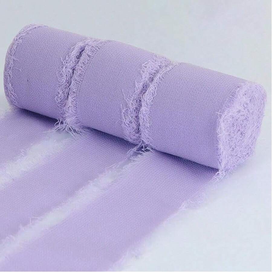 3条紫色薰衣草色雪纺缎带，1.5英寸带流苏雪纺缎带，浅紫色缎面工艺缎带，适用于礼品包装、婚礼请柬、新娘捧花、DIY工艺品 - 查看 1