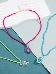 极简主义米珠可爱螃蟹贝壳项链，时尚颈饰 - 均碼 - 查看 1