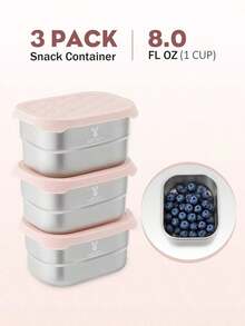3个8盎司不锈钢可重复使用食品储物盒，带硅胶盖，适用于零食、水果、坚果、餐食准备、旅行和野餐 - 彩色 - 查看 2