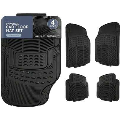 4pcs Universal Rubber Car Mats - Heavy Duty, Non-Slip All Weather Mats For Cars, SUVs, Trucks & , Waterproof, Easy To Clean, With Deep Grooved Design For Extra Durability