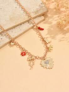 1 buah Kalung Liontin Logam Multi-Elemen Kreatif untuk Wanita, Kalung Choker Dekorasi Hati, Pita, dan Cabai Berhiaskan Berlian Imitasi yang Modis dan Serbaguna, Cocok untuk Pemakaian Sehari-hari dan Pesta, Panjang Rantai Dapat Disesuaikan - beraneka warna - View 3