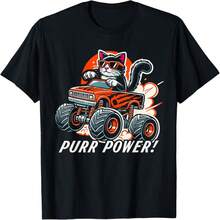 Cat Lover - Purr Power Funny Cat Monster Truck T-Shirt - Đen 1 - Xem 1