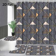 Bộ 1/4 rèm tắm in họa tiết hình thoi kẻ caro tối giản hiện đại, chất lượng cao, phù hợp cho mọi mùa, làm từ polyester chống thấm nước, kèm móc treo và lớp lót. - A - Xem 6