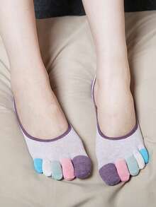 1 Pair/5 Pairs Women's Comfortable Casual Colorful Toe Pattern Anti-Slip Invisible Boat Socks, Suitable For Outdoor - Multicolor - View 6