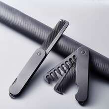 1把多功能男士折叠梳，油梳，蓬巴杜梳，宽齿纹理造型梳，便携旅行折叠梳 - 黑色 - 查看 2