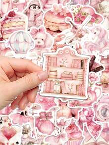 50pcs Pink Aesthetic Stickers Laptop Handbook Phone Case Decorative Decals - A - View 9