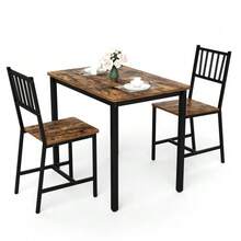 Dining Table Set, Bar Table With 2 Dining Benches, Kitchen Table With Chairs, Industrial Breakfast Table For Kitchen, Living Room, Party Room, Rustic Brown And Black - Brown - View 5