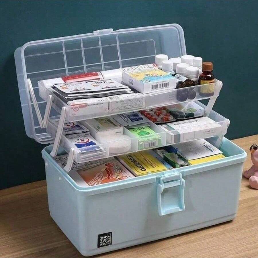 1 hộp nhựa 3 tầng, hộp đựng đồ đa năng, hộp đựng dụng cụ gấp gọn gia đình, hộp đựng đồ dùng nghệ thuật và thủ công di động, hộp đựng đồ may vá, hộp đựng thuốc. - Hồng - Xem 1