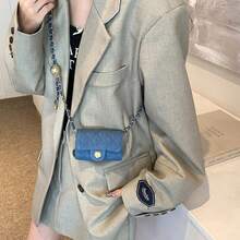 Single Shoulder Bag With Diamond Embroidery And Golden Ball, Crossbody Bag, Mini Casual Bag With Texture For Women - Sky Blue - View 1