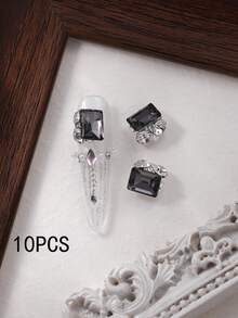 10件裝奢華水晶方形水鑽美甲裝飾，超亮手工鑽球美甲飾品配件，美甲飾件 - 彩色 - 查看 7