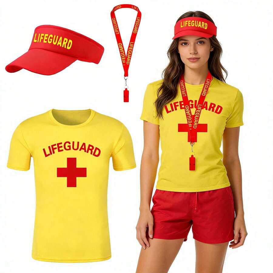 Bộ trang phục cứu hộ bãi biển, tiệc bể bơi, lễ hội hóa trang, Halloween, lễ hội âm nhạc, nhập vai, quà tặng ngày lễ và sinh nhật - Bao gồm áo phông, mũ và còi. - Nhiều màu - Xem 1