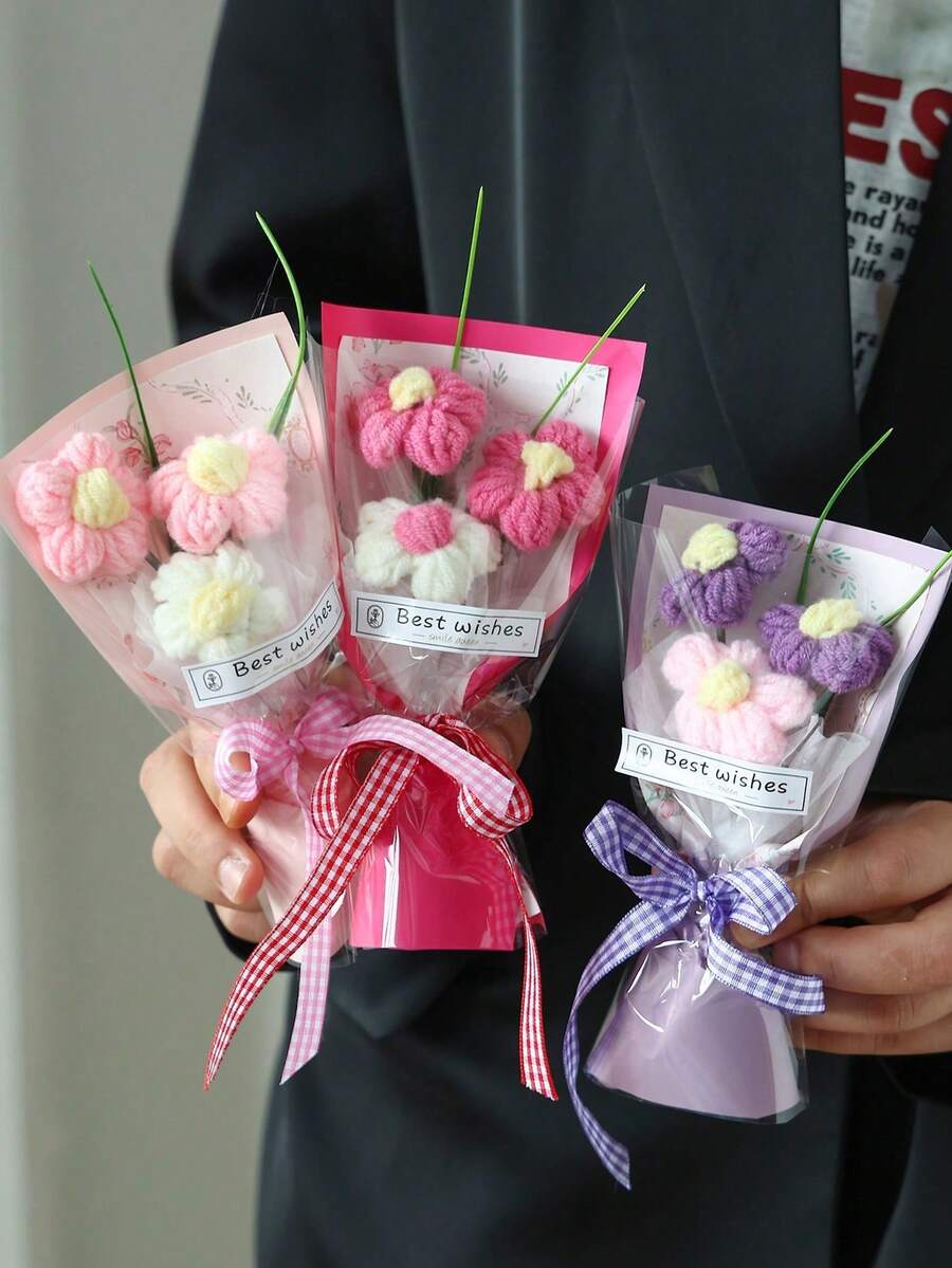 1支仿真迷你花，附赠礼品袋，适合情人节、母亲节花束及小礼物 - 彩色 - 查看 1