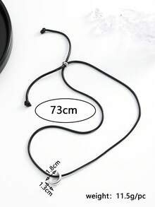 1pc Stainless Steel Moon Pendant Adjustable Wax Rope Necklace, Fashionable & Personalized For Men - Multicolor - View 3
