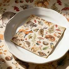 20pcs/40pcs/60pcs,Disposable Napkins With Forest Animal Themed Decor & Mushroom Pattern, Suitable For Weddings, Parties And Birthday Gatherings, Retro Animal Pattern Napkins (Fox, Squirrel, Rabbit, Mushroom), Size 13*13 Inches - View 6