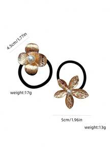 1pc Elegant Metal Pearl Flower Hair Scrunchie, High Elasticity Ponytail Holder For Daily Use All Year Round - Multicolor - View 10