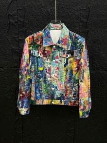 Spring/Autumn New Personalized Painted Graffiti Oil Painting Denim Jacket For Men: Fashion Versatile Loose Casual Coat - 彩色 - 查看 7