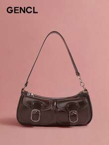 Bolso de hombro vintage de color sólido de moda, adecuado para viajes y desplazamientos diarios. - Café integral - Ver 6