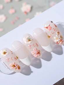 2pcs 3D Floral Nail Art Stickers, Pink Sakura Petals, Versatile Waterproof Adhesive Nail Decals - Pink - View 5