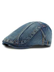Șapcă Newsboy, Denim uzat (Variațiile de culoare și cusăturile sunt aleatorii din cauza procesului de spălare), Vară, Plajă, Sărbători, Festivaluri, Călătorii - Cowboy cu opt personaje - Vizualizare 7