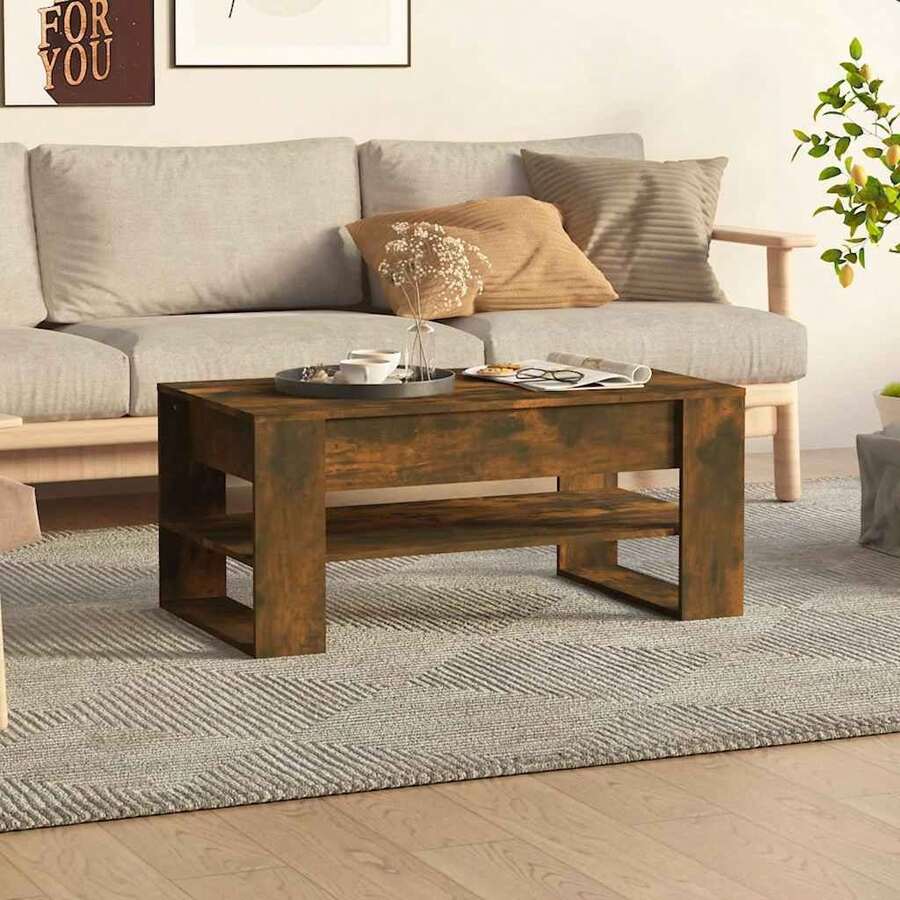 Coffee Table Smoked Oak 102x55x45 Cm Engineered Wood - Brown - View 1