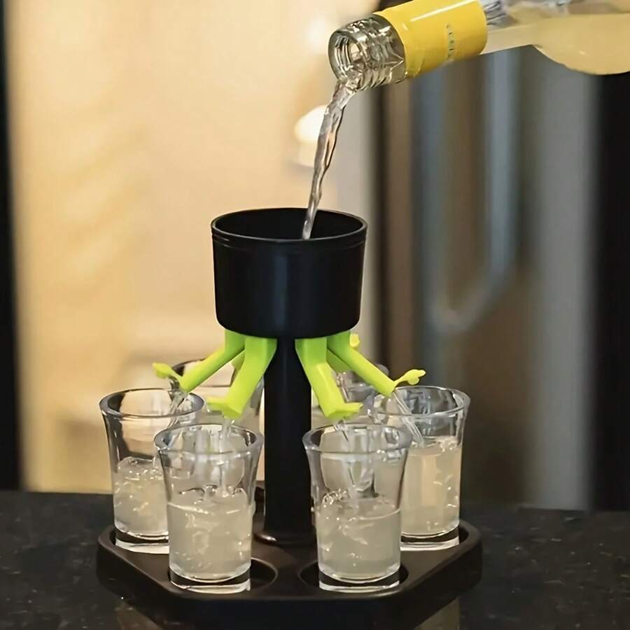 1pc/7pcs [6-In-1 Liquor Dispenser] Six-Spout Liquor Dispenser With Stand | Home Bar Party Multi-Flow Beverage Dispenser, Ideal For Themed Parties And Outdoor Events, Equal Portion Drink Dispenser For Spirits And Beer