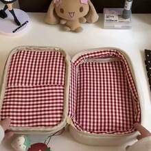 1pc Strawberry Sandwich Pencil Case, High-Capacity Card Holder Stationery Bag, Fluffy Sanitary Pad Organizer, Sticker Storage Pouch - Plush - View 3