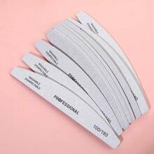 7pcs 0.3cm Thick Crescent-Shaped Nail Files, 100/180 Grit Double-Sided Emery Boards, Washable And Disinfectable, Reusable Nail Polishing Tools For Natural And Acrylic Nails, Suitable For Home And Salon Use, Dorm Room, Back To School Makeup Tools, Students - Light Grey - View 6