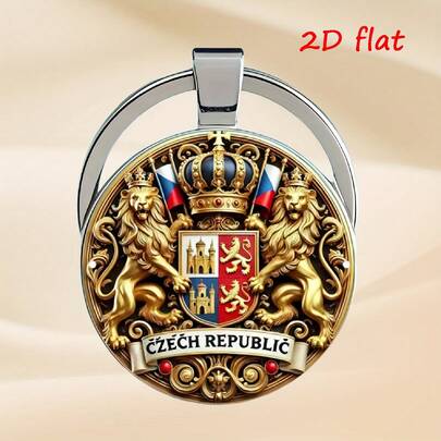 捷克共和国国徽钥匙扣，狮子和双头鹰图案，捷克小狮子 - 玻璃宝石钥匙圈，经久耐用，展现捷克民族自豪感，适合作为捷克纪念品赠送亲朋好友。