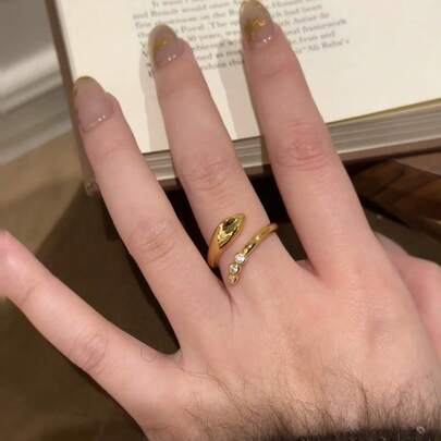 1pc Vintage Golden Snake Ring, Exquisite European Style Retro Sophisticated Fashionable Elegant Finger Ring