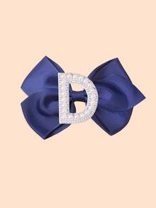 1 Piece Girls Initial Hair Clips A-Z, Preppy Style Navy Blue Grosgrain Ribbon Bows With Pearls, Cute Personalized Hair Barrettes For Little Girls - Navy Blue - View 27