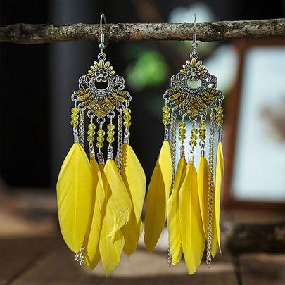 1 Đôi bông tai lông vũ tự nhiên phong cách Bohemian dành cho nữ