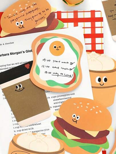 1 buc. Notițe autoadezive adorabile în formă de mâncare, cu modele amuzante de desene animate, perfecte pentru memento-uri și studiu