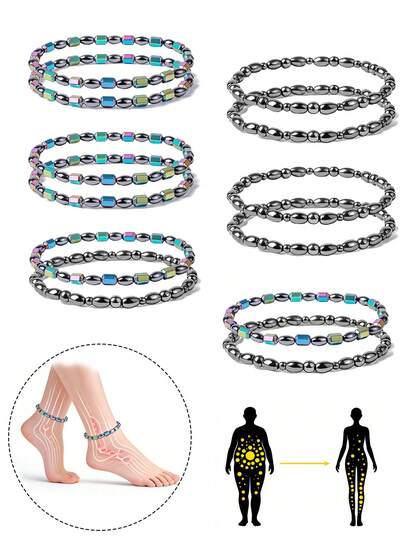 Xiacheng 2/12 Pieces Magnetic Hematite Anklets Bracelet Energy Anklets For Women Men Adjustable Magnetic Slim Hematite Pain Anxiety Relief Anti Swelling Anklets