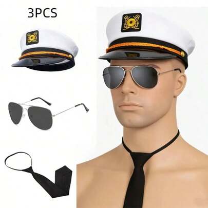 海军帽、领带、太阳镜三件套，海军水手服配饰，适合派对、角色扮演、表演