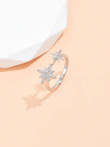 1 pieza anillo de decoración de estrella de diamantes de imitación, joyería de cobre - Plateado - Ver 4