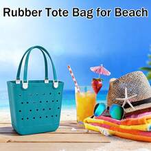 Medium Beach Bag, Waterproof Rubber Beach Bag, Washable Open Tote Bag Durable Tote Travel Bags For Outdoor Sport - 黑色 - 查看 2