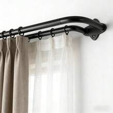 黑色双层窗帘杆，长度40至165英寸，遮光环绕式窗帘杆，3/4英寸遮光伸缩双层窗帘杆，易于安装且可调节，重型弧形拼接遮光双层杆，全金属材质，铝制支架 - 雙層遮陽-黑色 - 查看 4