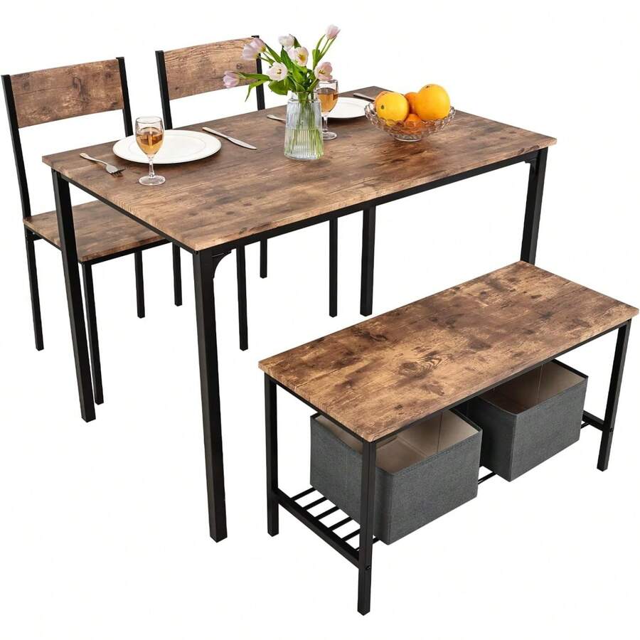 Dining Table And Chairs Set 4, Breakfast Dining Table And 4 Chairs 5 Piece Dining Room Set - Brown - View 1