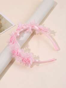 1pc Pink Hair Band For Girls,Mesh Flower Decor Headband For Girls,Fashion Flower Hair Accessories For Girls Party Gifts - Pink - View 4