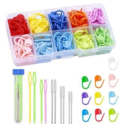  EDCUEBE7 316件套彩色缝合锁扣夹编织记号钩针夹，配15根大眼缝纫针、软尺套装和收纳盒，是针织DIY项目配件的理想之选。