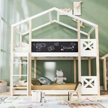 Children's Cabin Bed With Ladder, 90 X 200 Cm, Bunk Bed For Children – 2 Slatted Bed Bases – Natural And White - White - View 9