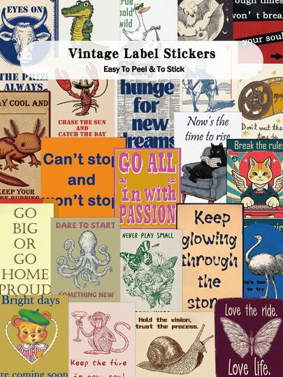 50pcs Vintage Label Stickers For Skateboard Suitcase Laptop Scrapbook Decor DIY Doodle Stickers Scrapbook Supplies Stationery Funny Stickers Kindle