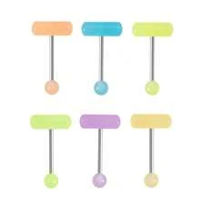 Anillo de lengua y pezón de barra de acero multicolor con bola de acrílico luminiscente, joyería de perforación - Multicolor - Ver 4