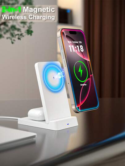 15W无线充电支架，便携式快速无线充电器，适用于多种苹果设备，兼容苹果17/16/15/14/13英寸机型，可折叠快速无线充电器和旅行充电器